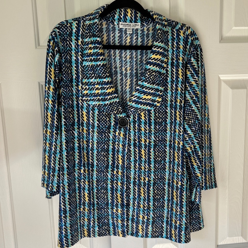 ANDRIA LIEU  Button Cropped Swing Jacket USA Poly Wht,blk,blue, yellow S…